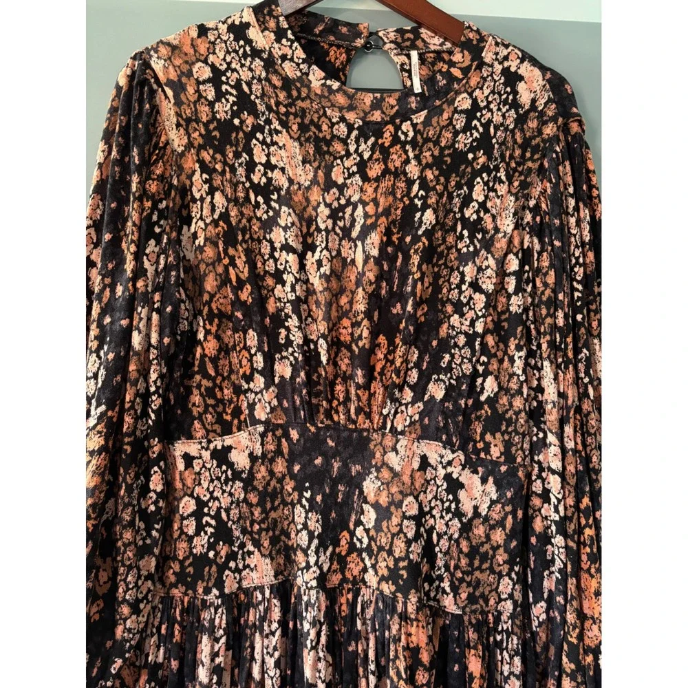 Free People Heartbeats Floral Mini Dress Long Balloon Sleeve Black Dark Academia